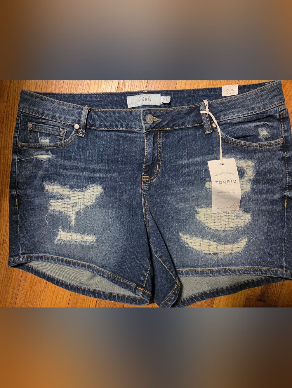Torrid Shorts Women's 18 Blue Distressed Denim Patch Detail NWT